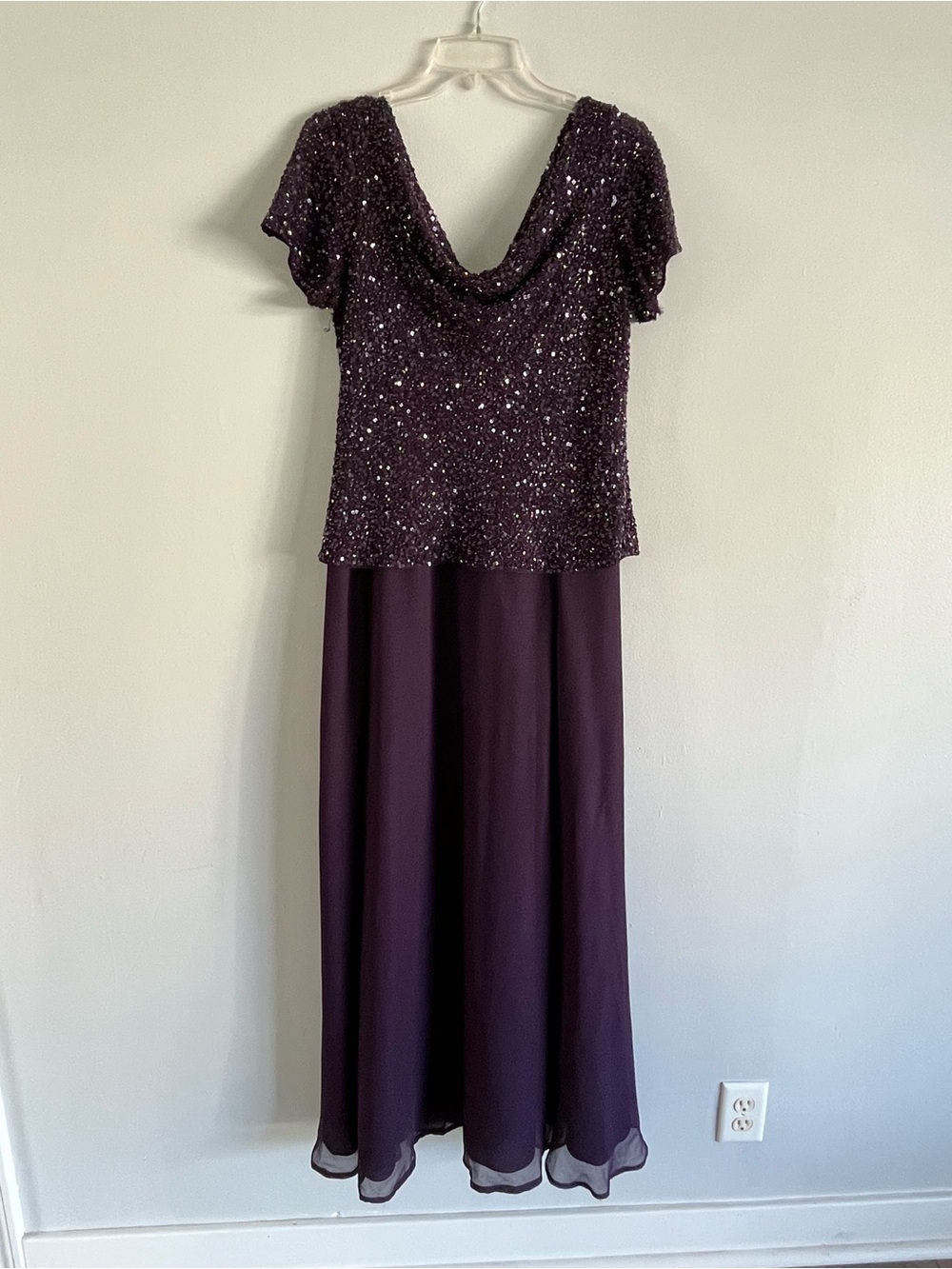 J Kara Plum Sequin Cowl Neck Maxi Dress